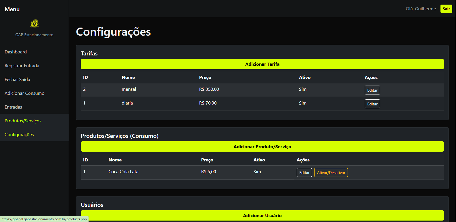 GB Estacionamento — Tela 3